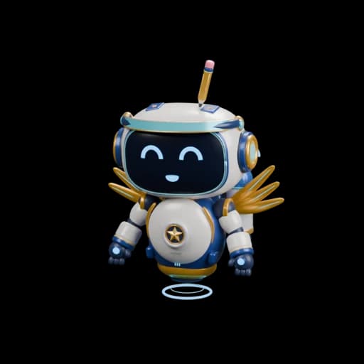 Byte, a white and blue robot with a pencil antenna and a friendly cyan face, wearing scholar wings and orbit visor and rocket pack