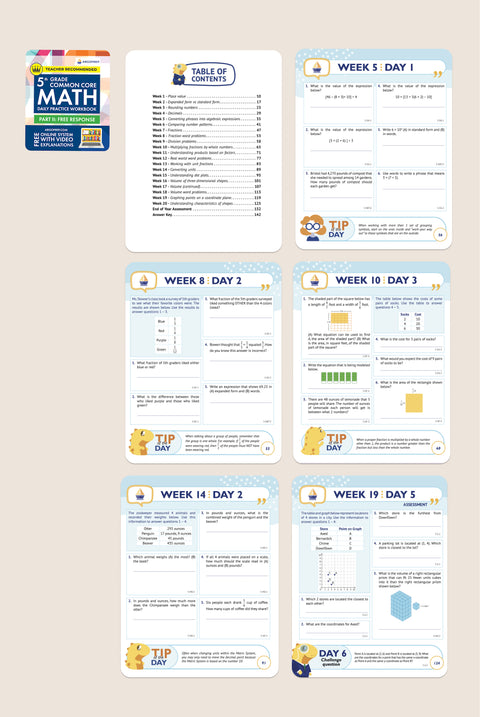 5th Grade Common Core Math Workbook (Free Response)